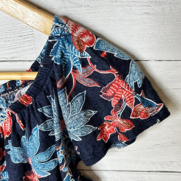 J Jill Blouse Womens Size Small Red, White & Blue Floral 100% Linen Sarasa Top - Picture 7 of 15